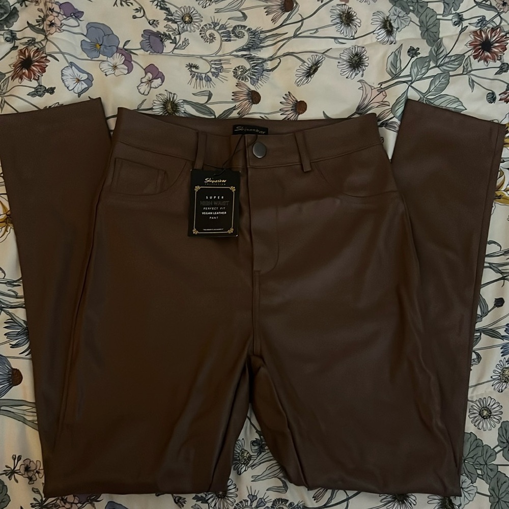 Brown Vegan Leather skinny pants